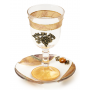 Glass Kiddush Cup of Brown Leaves with Grapes and Orange Beaded Saucer
