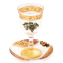 Glass Kiddush Cup of Orange Leaves with Grapes and Beaded Saucer