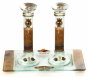 Brown Leaves Glass Shabbat Candlesticks with Accompanying Tray