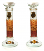 Glass Shabbat Candlesticks with Orange Leaves and Pomegranates