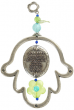 Pewter Hollow Hamsa with Flowers in Blue and Green