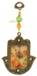  Bronze Hamsa with Glass Tableau in Green and Orange
