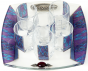 Glass Wine Cup Set with Tray and Six Cups Decorated with Autumn Leaves