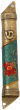 Semicircle Pewter Mezuzah with Blue Band, Pink Flower, Red Bead and Shin