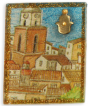 Glass Magnet with Jerusalem, Hamsa and Orange Beads
