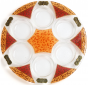Glass Seder Plate with Orange and Brown Leaves and Metal Plaques