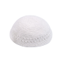 White Knitted Kippah with Rows of Holes and Thick Yarn