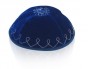 Light Blue Velvet Kippah with Silver Flowers and Loops