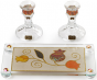 Crystal Shabbat Candlesticks with Triple Flower Motif and Tray
