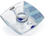 Glass Mayim Achronim Set with White and Blue Motif