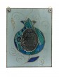 Glass Hanging Plaque with Blessing for the Home and Blue Pomegranate 