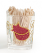 Glass Toothpick Holder with Red Pomegranate Design