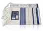 Prima AA Wool Tallit with Blue and Silver Stripes