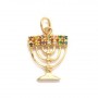 Menorah Pendant in Gold Plated with Colorful Stones 