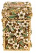 Gold Plated Tzedakah Box with Bright Flowers and Brown Crystals