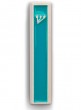 White Concrete Mezuzah with Turquoise Colored Interior by ceMMent