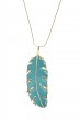 Adina Plastelina Gold-Plated Chain with Large Turquoise Feather Pendant