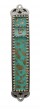 Turquoise Pewter Mezuzah with Gold Flakes, Shin and Blue Crystals