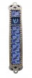 Blue Pewter Mezuzah with Floral Pattern and Sky Blue Shin