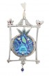 Pewter Home Blessing with Blue Pomegranate, Doves and Hebrew Text
