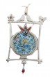 Pewter Home Blessing with Turquoise Pomegranate, Hebrew Text and Floral Pattern