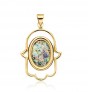 14K Gold Hamsa Pendent with Roman Glass Oval
