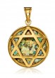 Round Star of David Pendant in 14K Yellow Gold and Roman Glass