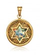 Squared Star of David Pendant in 14K Yellow Gold and Roman Glass