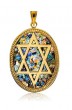Oval Star of David Pendant in 14K Yellow Gold and Roman Glass