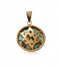 Vintage Star of David Pendant with Circle Frame in 14K Yellow Gold and roman Glass