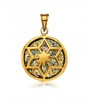 Circled Star of David Pendant in 14K Yellow Gold and Roman Glass
