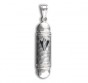 14k White Gold Mezuzah Pendant with Hammered Surface and Stylized Shin