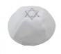 White Velvet Kippah with Silver Star of David and Four Sections