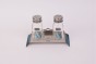 Glass Salt and Pepper Shaker Set with Blue Floral Pattern and Hebrew Text
