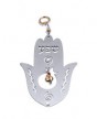 Stainless Steel Hamsa with Hebrew Text, Scrolling Lines and Pomegranate