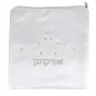 White Satin Afikoman Bag with Floral Pattern, Sequins and Hebrew Text