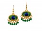 Oval-Shaped Earrings with Peacock Pattern & Green Beadwork