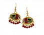 Oval Shaped Earrings with Bird Pattern and Red Beadwork