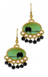 Oval-Shaped Earrings with Lovebirds and Black Beadwork