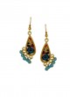 Teardrop-Shaped Earrings with Flowers and Asymmetrical Blue Beads