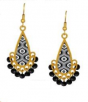 Teardrop-Shaped Earrings with Black & White Pattern and Beadwork
