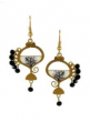 Chandelier Earrings with Tree Pattern and Black Beadwork