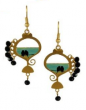 Chandelier Earrings with Lovebirds and Black Beadwork