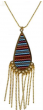 Necklace with Teardrop-Shaped Pendant with Chevron Lines and Gold Fringes