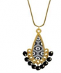 Necklace with Tear-Shaped Pendant and Black and White Pattern and Black Beadwork