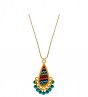 Necklace with Tear-Shaped Pendant and Chevron Lined Pattern and Jade Colored Beadwork