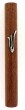 Simple Brown Wood Mezuzah with Pewter Hebrew Letter Shin Ornament