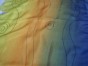 Green, Orange & Blue Silk Scarf with Wavy Pattern by Galilee Silks