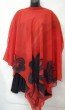 Red Silk Poncho with Black Flower Design by Galilee Silks