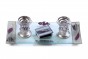 Glass Shabbat Candlestick Set with Purple Stripes, Flowers and Matchbox
